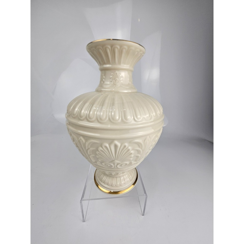 Lenox Athenian Collection Ivory Porcelain Vase‎ 24K Gold Trim Embossed USA